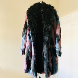 Faux Fur Presley Coat Jacket Black Pink Blue XS Rocker Chic Bohemian Goth Grunge